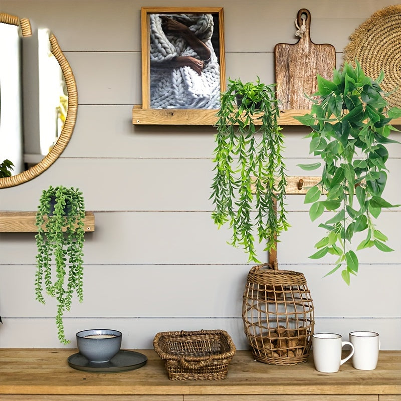 Der Rose 6/8 Packs Fake Plants Hanging Artificial Ivy Vine Faux Eucalyptus Plants In Black Pots For Bathroom Wall Shelf Bookshelf Decor Indoor