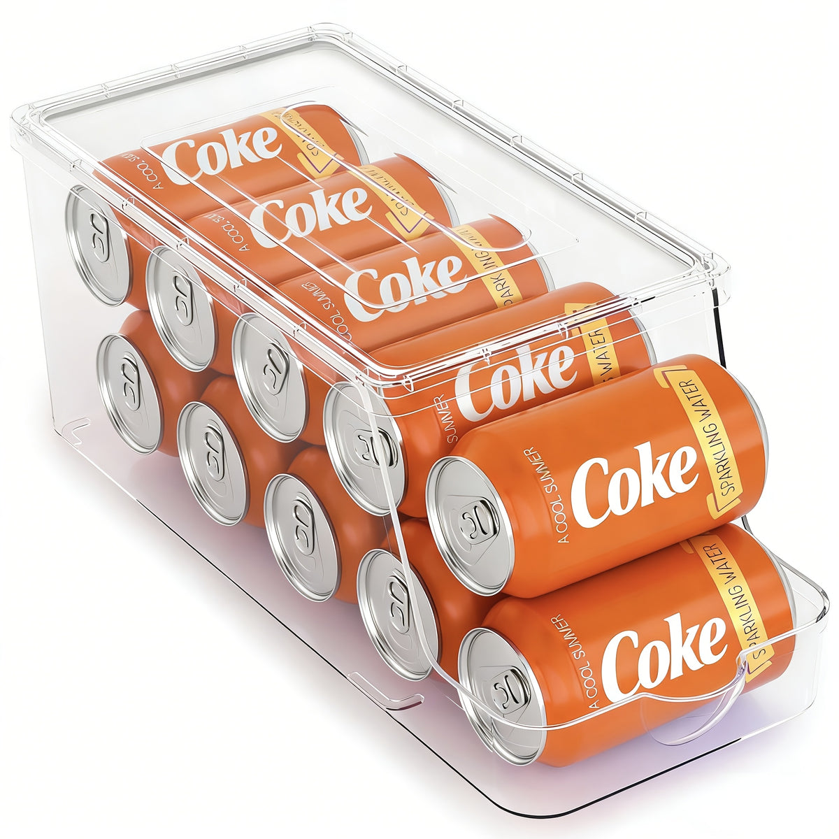 1/2 Pack Soda Can Organizer for Refrigerator Stackable Can Holder Dispenser with Lid for Fridge, Pantry, Freezer, Holds 9 Cans Each, Bpa-Free, Clear Design