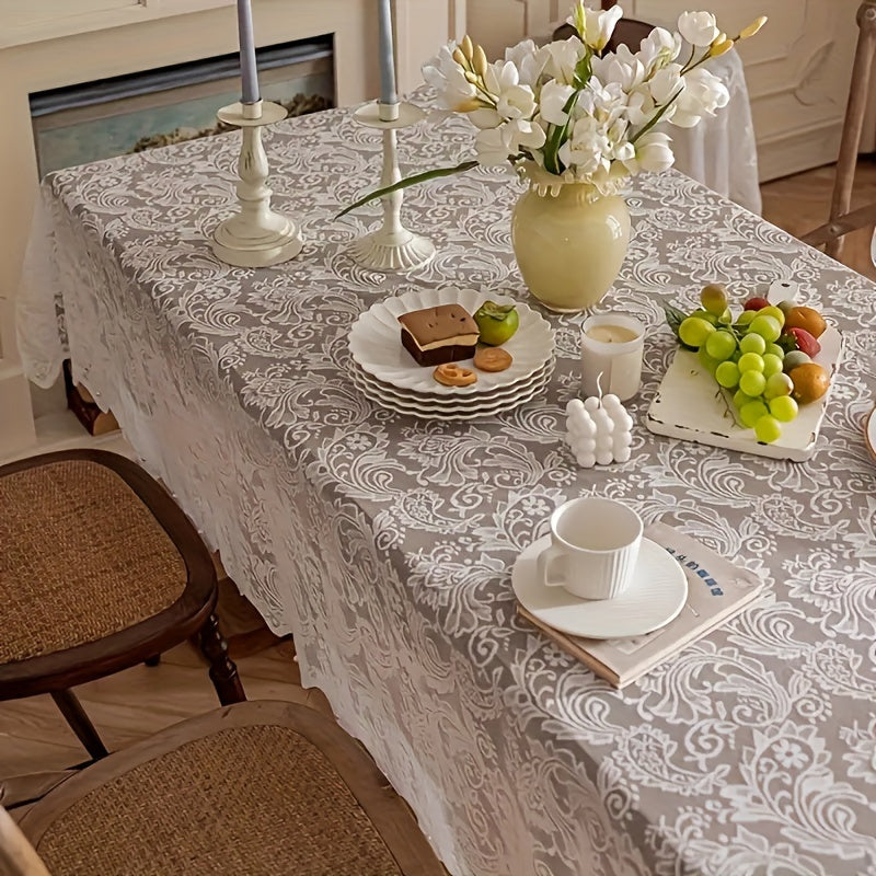 1pc French Paisley Lace Tablecloth, Rectangular Polyester Table Runner for Dining and Coffee Table, Washable, Easy Clean, Home Decor for Christmas, Machine, Solid Pattern, Square Shape
