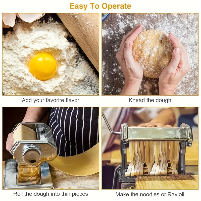 Pasta Maker Machine, 8-Adjustable Thickness Settings, 2-in-1 Pasta Machine with Roller and Cutter, Dough Press for Making Pasta, Perfect for Spaghetti, Fettuccine, Lasagna, or Dumpling Wrappers, Kitchen Gadget for Pasta Lovers, Father's Day Gift