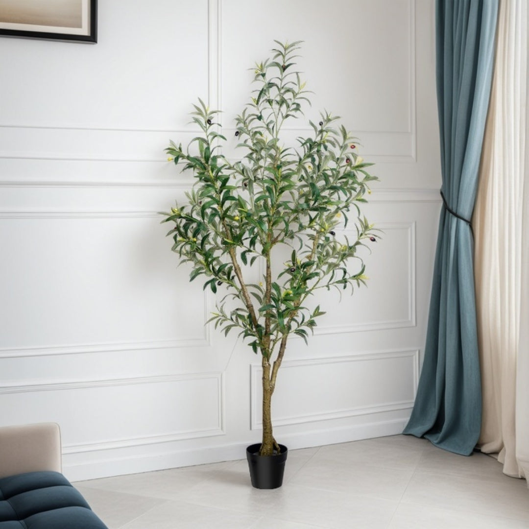 5/6/7FT Multi-Trunk Artificial Olive Tree, Lifelike Faux Tree With Abundant Leaves & Realistic Olives, Instant Landscaping, Pre-Potted Mediterranean Farmhouse Decor For Home Office Porch, Low Upkeep Housewarming Present