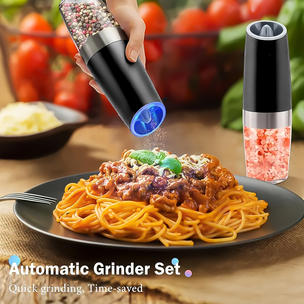 1pc Gravity Electric Pepper and Salt Grinder with Adjustable Coarseness Battery Operated LED Light (Battery Not Included) Each Grinder Requires 6 AAA Batteries You Need to Bring Your Own)