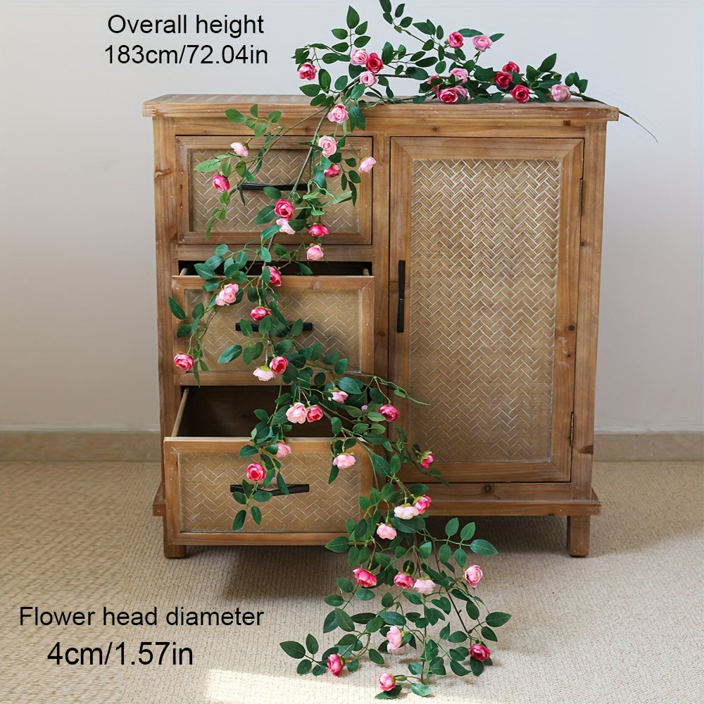 1 Double Pink Rose Vine - Artificial Garland with Richly Layered Petals, Soft Color Transitions, and a Design That Closely Mimics the Form of Real Roses. Paired with Lush Foliage, It Creates a Vibrant, Natural Vitality. Perfectly Blends into French