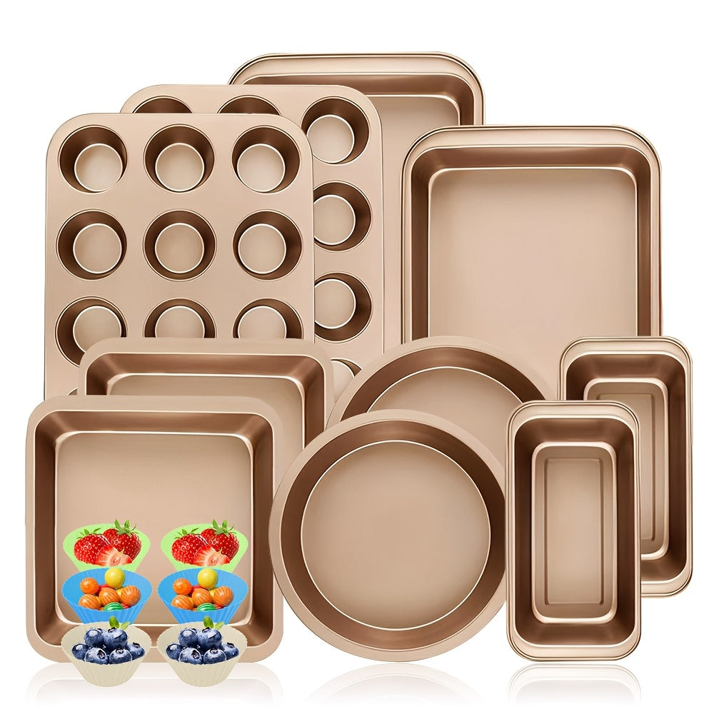 2/6/7/8/12/16/18pcs Nonstick Baking Pans Set Kitchen Baking Sheets Oven Bakeware Sets Round/Square Cake Pan Muffin Pan, Loaf Pan, Roast Pan, Cookie Sheet Baking Supplies Grey Measuring Spoon Scraper Rack Whisks Bread Bag Muffin Cups Spatulas
