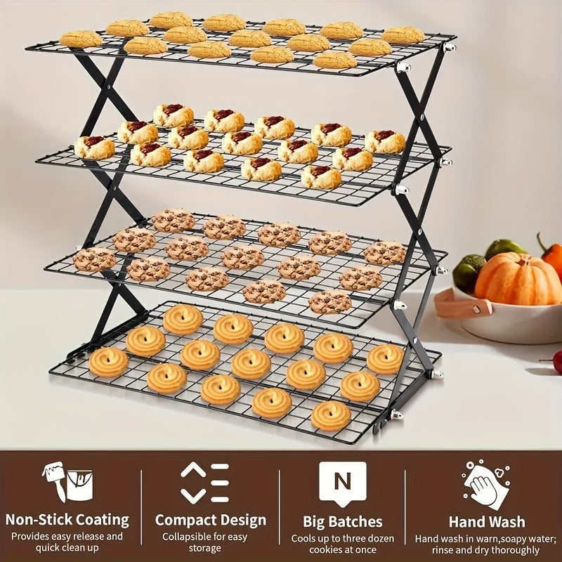 3/4-layer, Collapsible Cooling Rack, Metal Wire Rack For Baking Trays, Popular Limited Purchase, Highly Recommended, Stackable Baking And Cooking Drying Wire Cooling Rack With 4 Adjustable Settings, Camping Grill For Cooking And Cooling And Cake