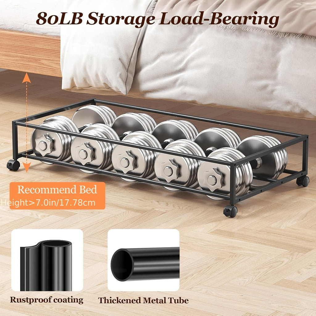 2 Pack Rolling Underbed Storage Box, Under Bed Storage Bins, Under Bed Shoe Rack Organizer, Rolling Underbed Metal Drawer for Clothes, Blankets, Shoes,, Books, Bedding, Under-Bed Storage