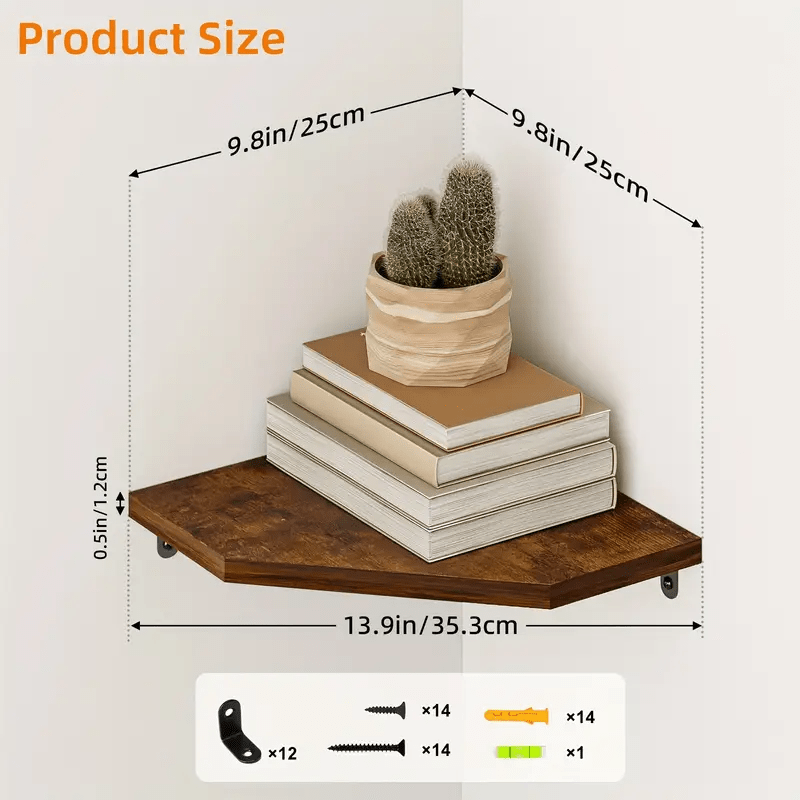 4pcs Solid Wood Corner Shelf Set - Rustic Brown Wall-Mounted Cable Management Shelves with Wire Hole Design & Hidden Wiring for Bathroom, Bedroom, - Space-Saving Corner Shelves Suitable for Cable Boxes & Storage Organization