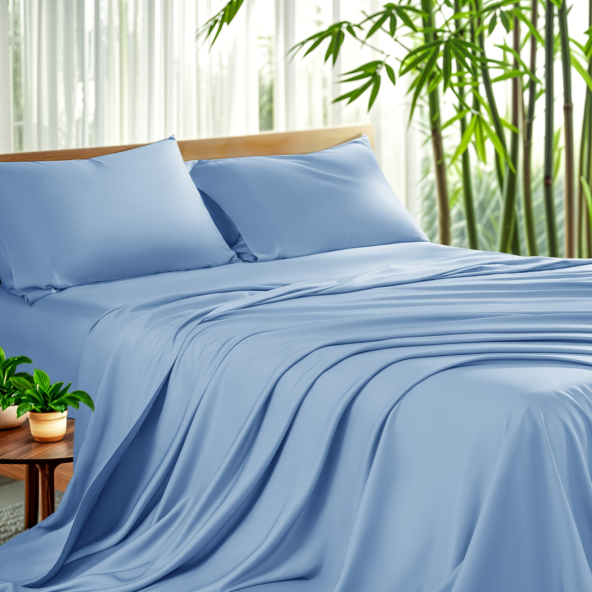 4pcs Cooling Bamboo Sheet Set, All-Season Comfort, 16" Deep Pocket, Wrinkle & Shrink Resistant, Y Soft Hotel Quality Bedding, Includes Fitted Sheet, Flat Sheet & 2 Pillowcases, Luxury Gift Box Packaging