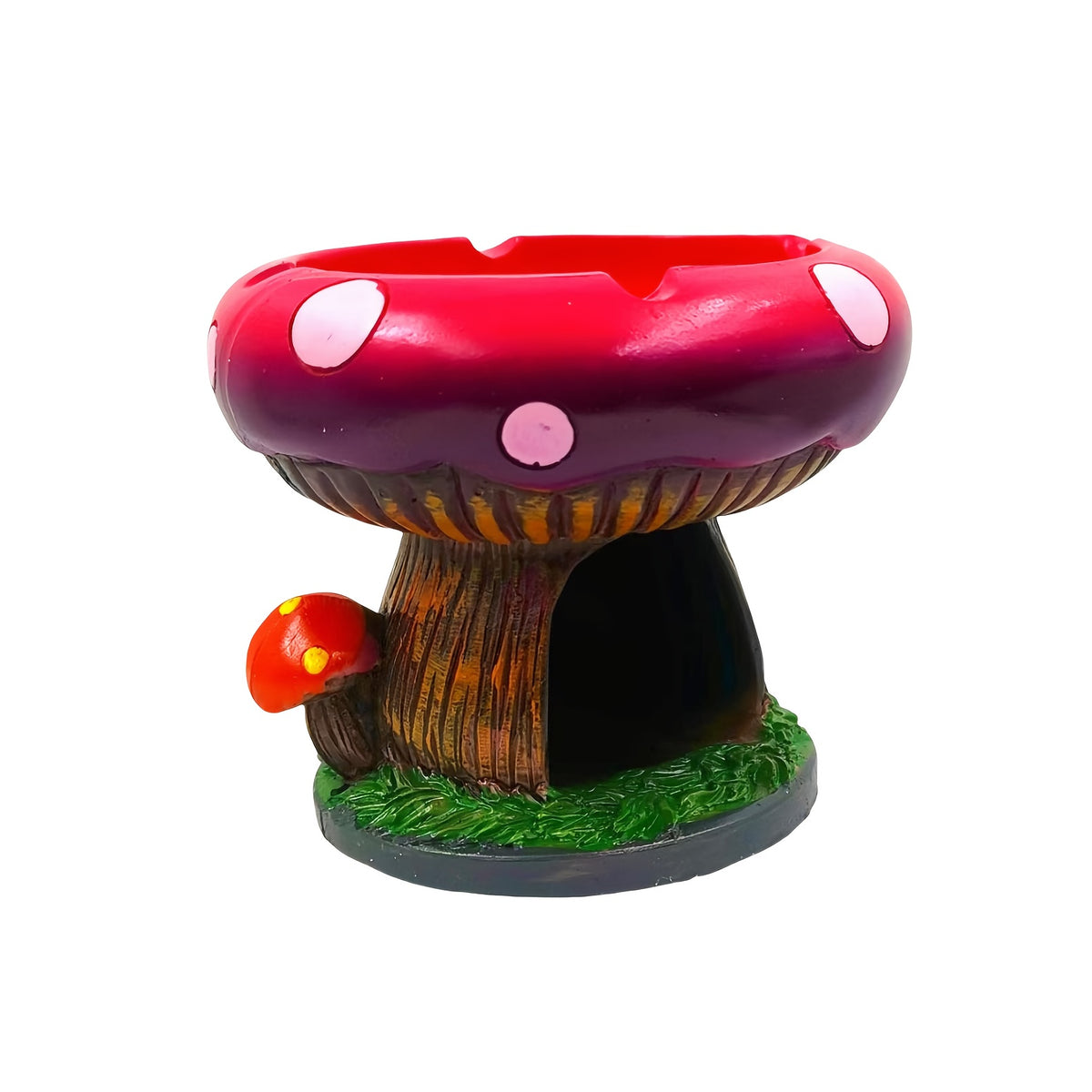 Fantastic Mushroom House Ashtray with Storage - 5.3”x4.5” Purple & Pink Resin Whimsical Mushroom-Shaped Ashtray with Cigarette Butt Slot & Storage Compartment, Humorous Home & Office Decor, Contemporary Irregular Design, No Electricity Needed, Durable Res