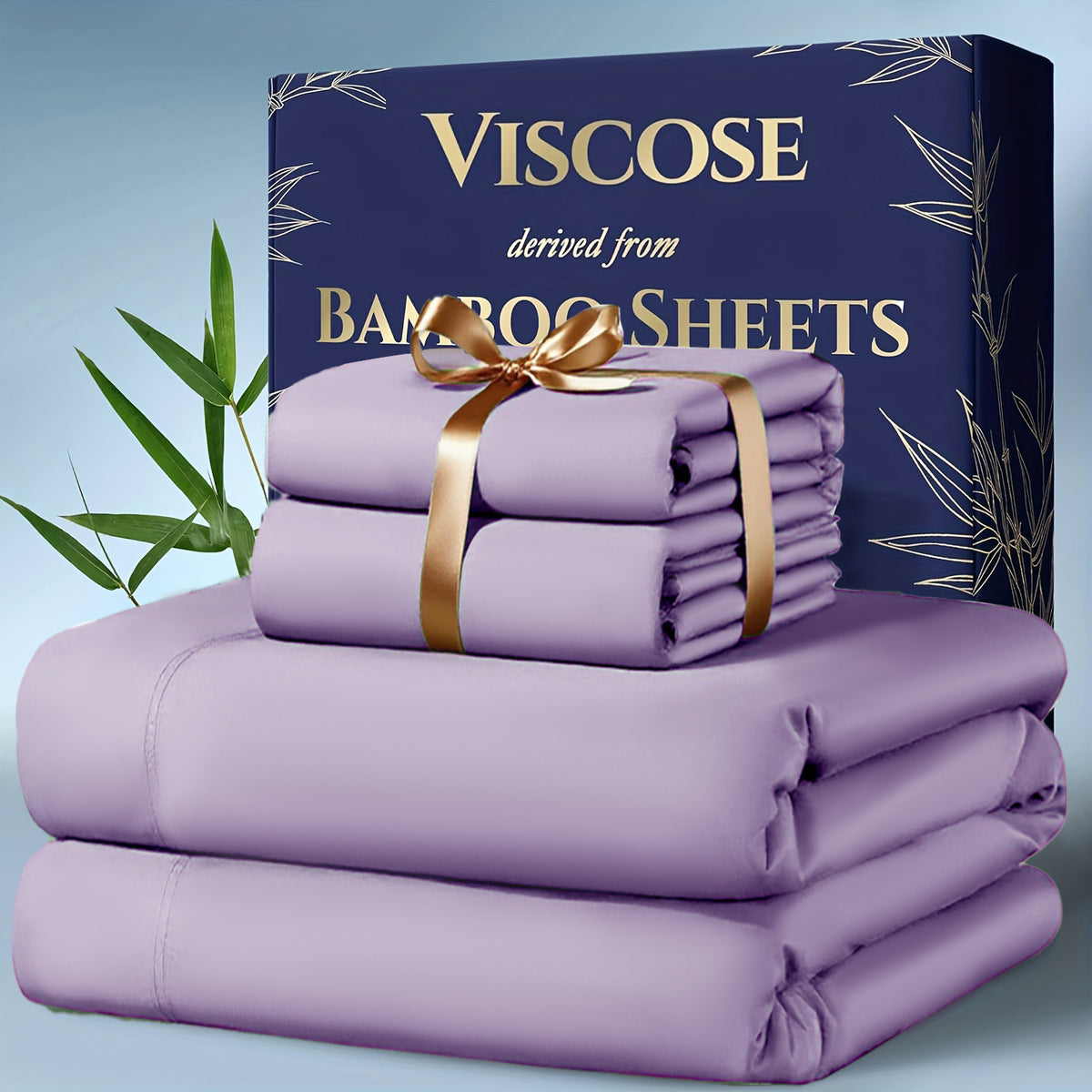 3/4pcs Cooling Bamboo Bed Sheet Set, Kids' Sheet & Pillowcase Sets 2000 TC Extra Deep Pocket 16 Inch Bed Sheet, Luxury Soft Hotel & Cooling Sheet Set for Hot Sleepers, Fitted Sheet+Flat Sheet+Pillowcases, Twin/ Full/ Queen/ King