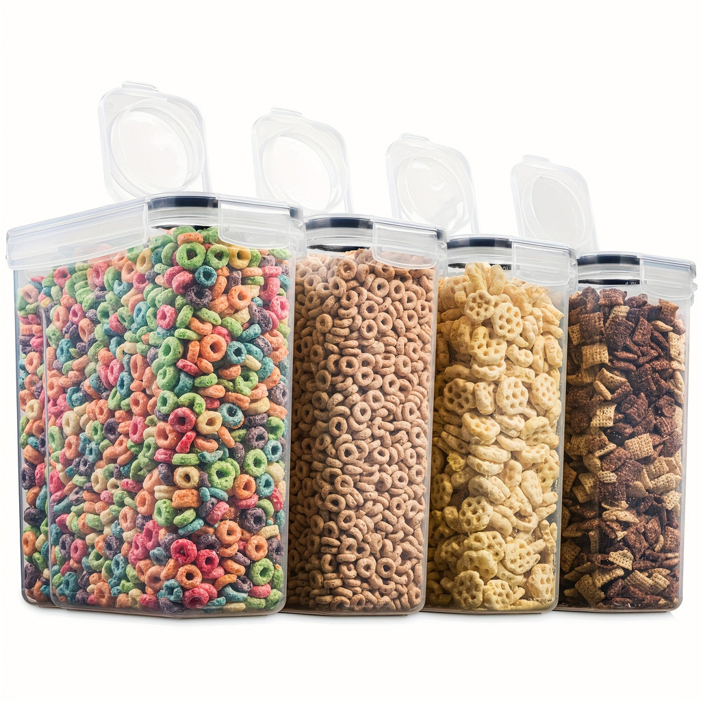 4 Pack (135OZ) Large Airtight Food Storage Cereal Containers | BPA-Free Plastic, Flip Top Closure, Multipurpose Use for Rice, Pasta, Sugar, Flour with Measuring Cup & 20 Labels