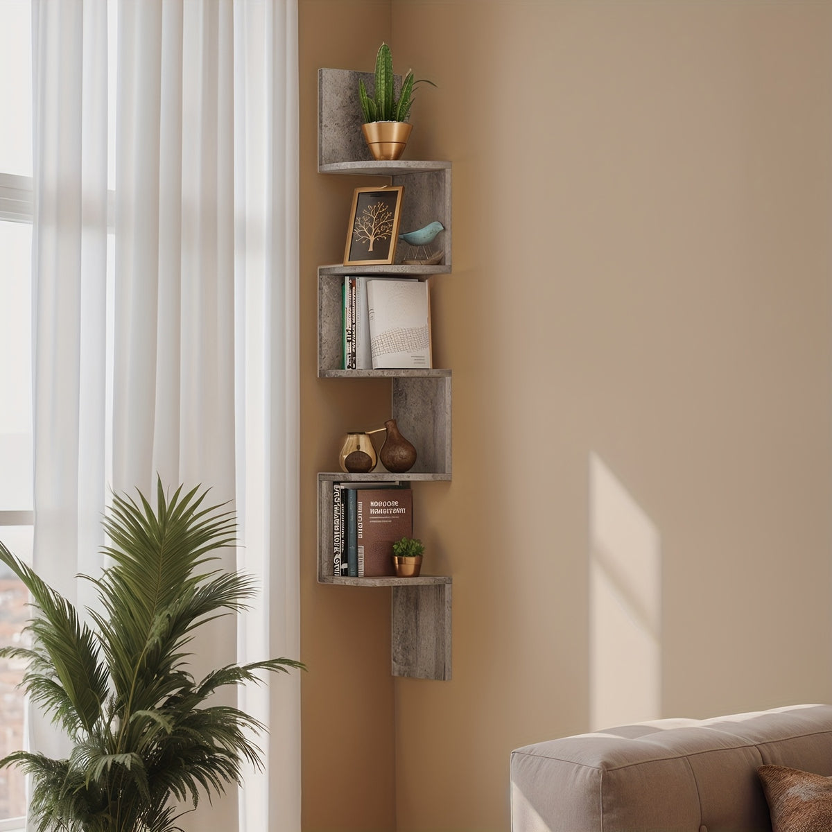5-Tier Corner Floating Shelf Wall Mount - Space Saving Storage Rack for Bedroom, Living Room, Radial Display Organizer Easy Install (7.48*7.48*49.21inch), Wall Shelves for Display, Shelf for Living Room, Wall Shelves