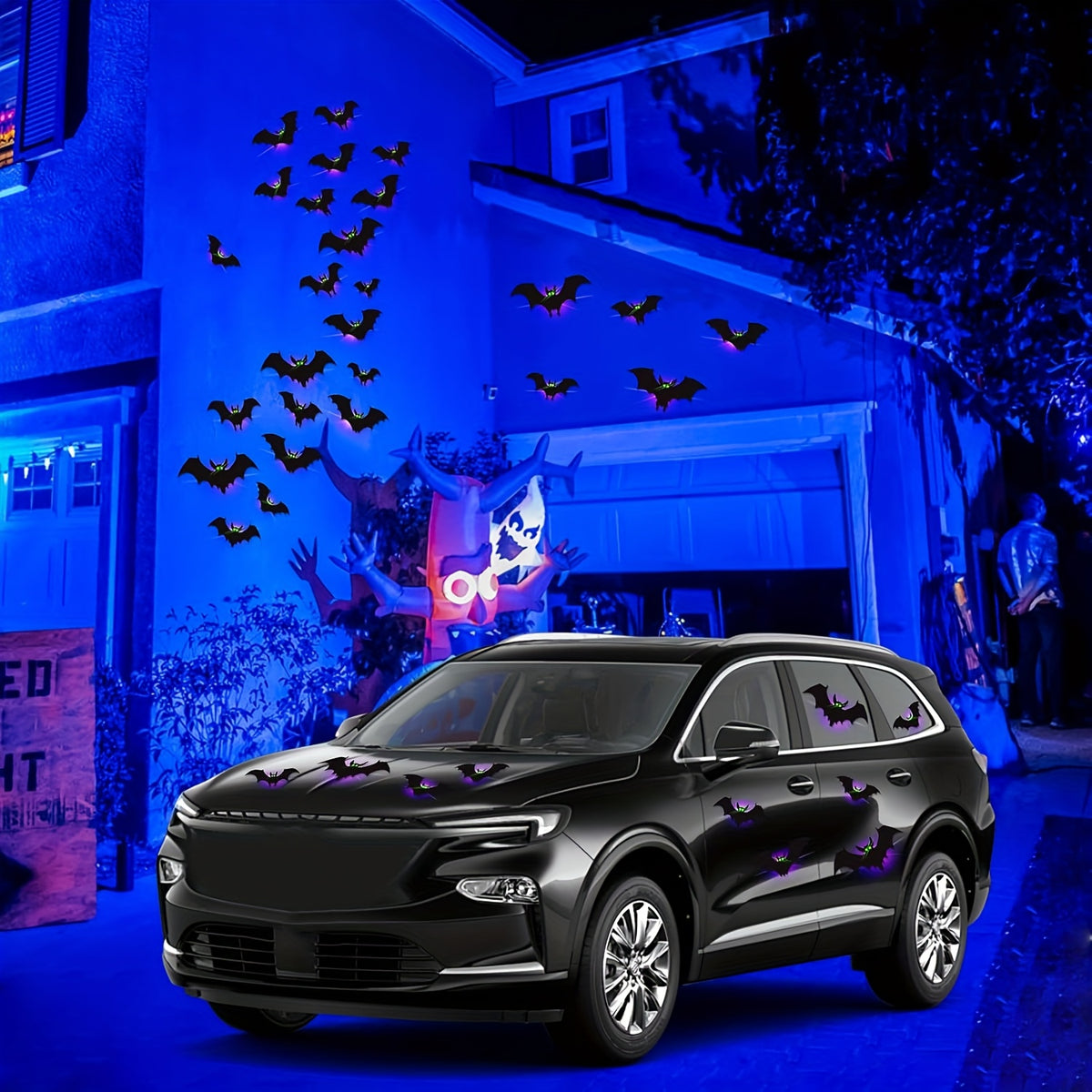 24 Packs Halloween Bats Decorations Wall Stickers with Glow in The Dark Eyes, 4 Different Styles Removable PVC Wall Bat Stickers for Indoor Outdoor Home Window Garage Decor Party Supplies