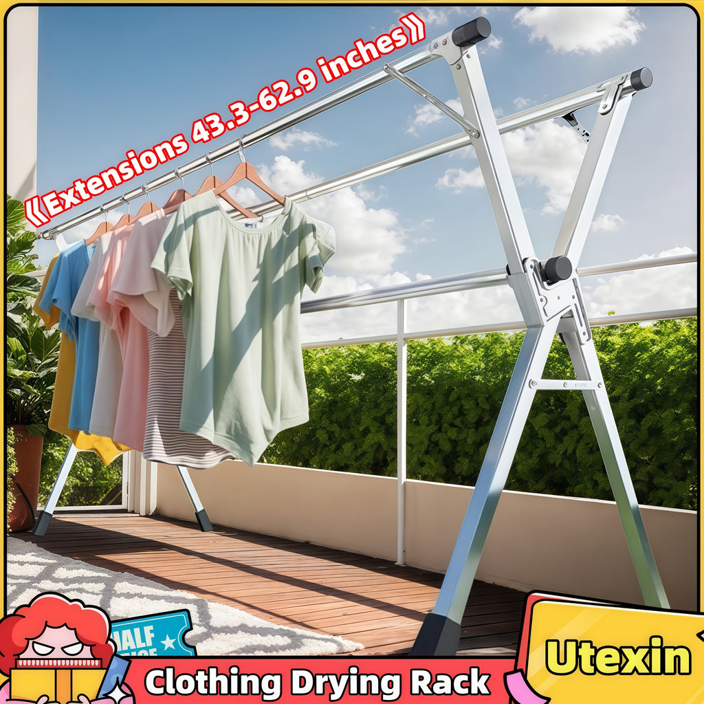 Foldable Metal Clothes Drying Rack, Adjustable Three Rod, with Space-Saving Storage, for Indoor And Outdoor Use, for Clothes, Blankets And Bedding, Drying Racks