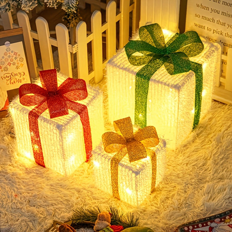 3pcs Christmas Gift Box Lights, Fairy Light String, 8 Modes of Light Emission, Including Remote Control, Indoor And Outdoor Decoration, Suitable for Christmas, Halloween, Thanksgiving, New Year, Parties, Self-Assembly