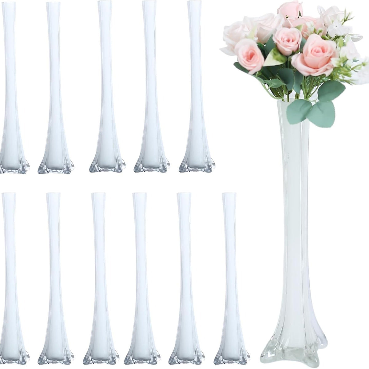 Eiffel Tower Vase, Pack of 12, Flower Vases Centerpiece for Flower, Wedding, Decoration.