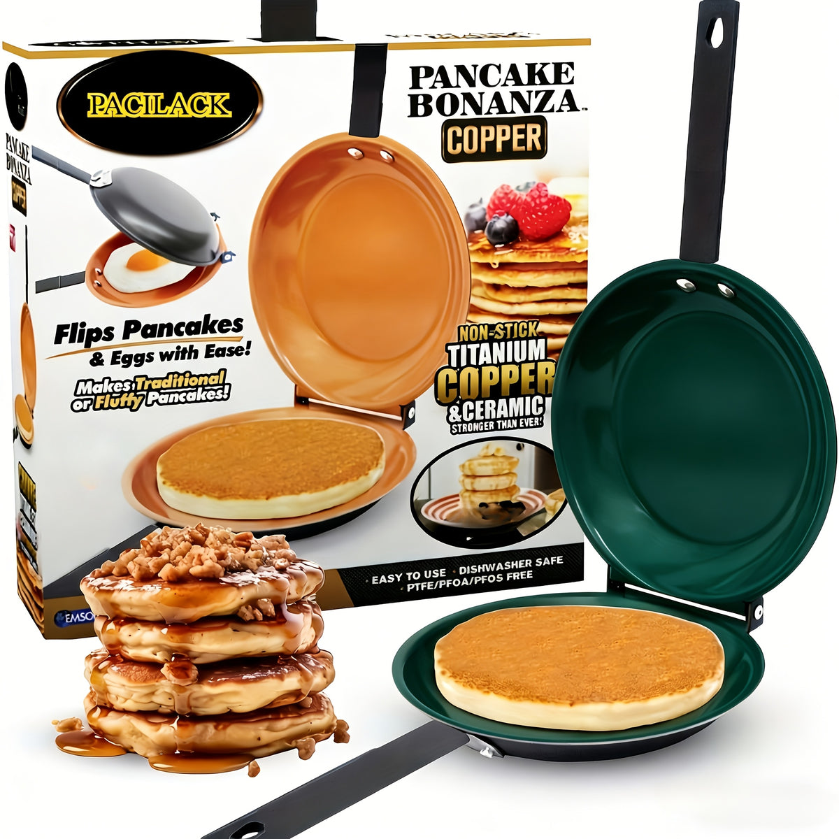 Double Sided Pancake Pan, Nonstick Flip Frying Pan with Pink, Green and Specialty Style Options for Pancakes, Omelets and Everyday Breakfast Cooking