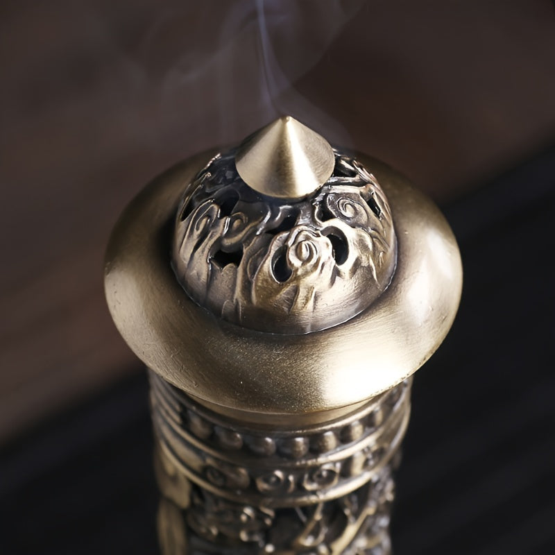 Metal Incense Stick Holder Featuring a Retro Vertical Design, Heart Sutra, Dragon, And Phoenix Motifs, Perfect for Home Or Office Ceremonial Decoration