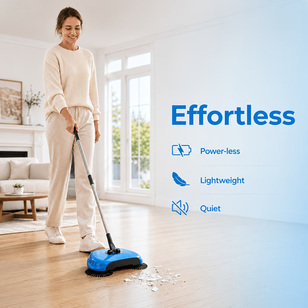 3-in-1 Hand Push Broom, Multifunctional Cleaning Tool Sweep Mop, Long Handle Push Broom with Auto Spiral Deep Clean System, Easy Cleaning Close Fit to The Floor, Ideal for Hardwood, Ceramic, Tiles, Kitchen, Home, Office, Cleaning Supplies