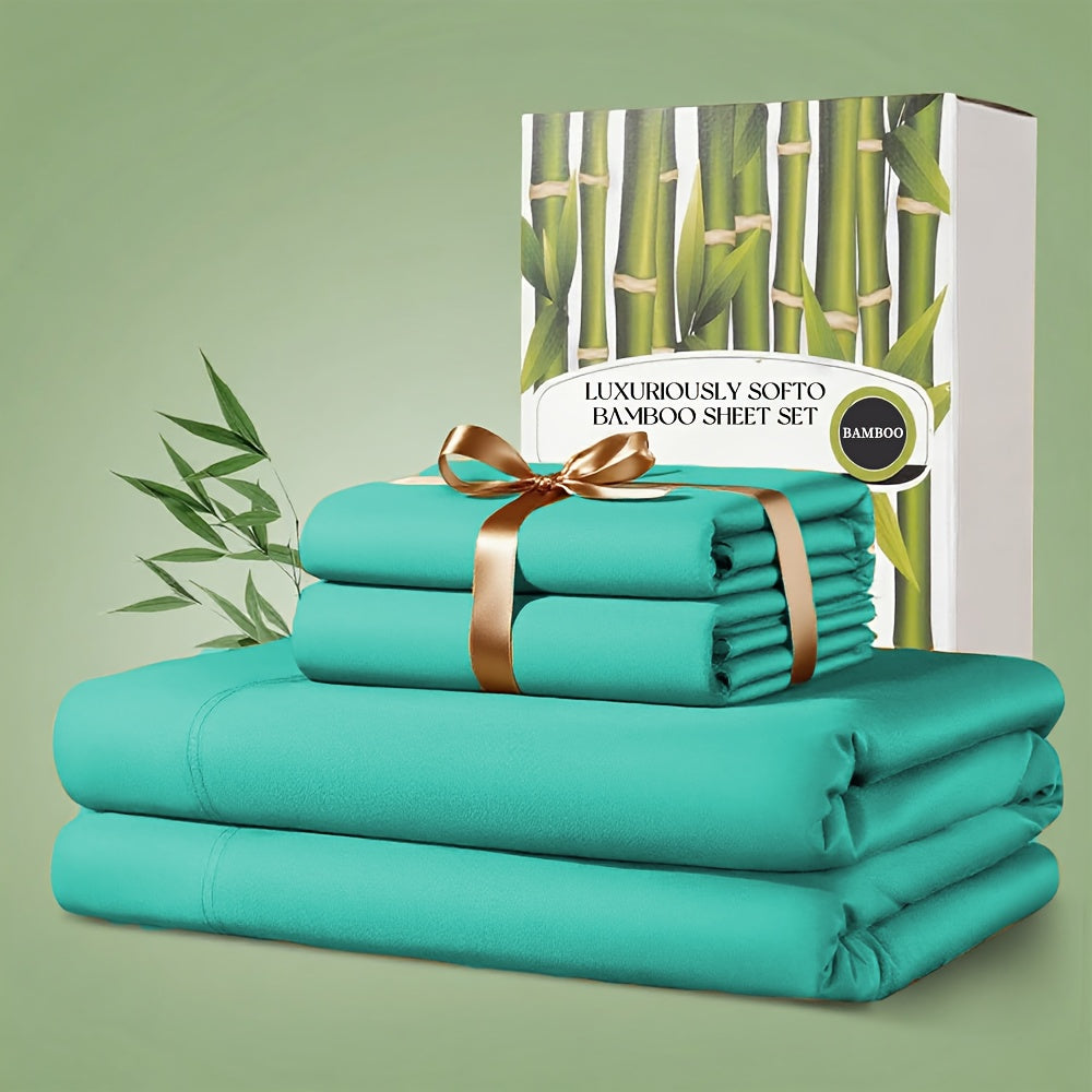 4pcs Bamboo Bed Sheet Set, 2200 TC Cooling Fabric, Bamboo Fitted Sheet Set, Extra 18"-24" Deep Pocket, Cooling & Breathable with Smooth Feel, Queen Size Sheets Ultra Soft for Hot Sleepers, Shrink, Fade Wrinkle Resistant, Hotel Quality Bamboo Sheets