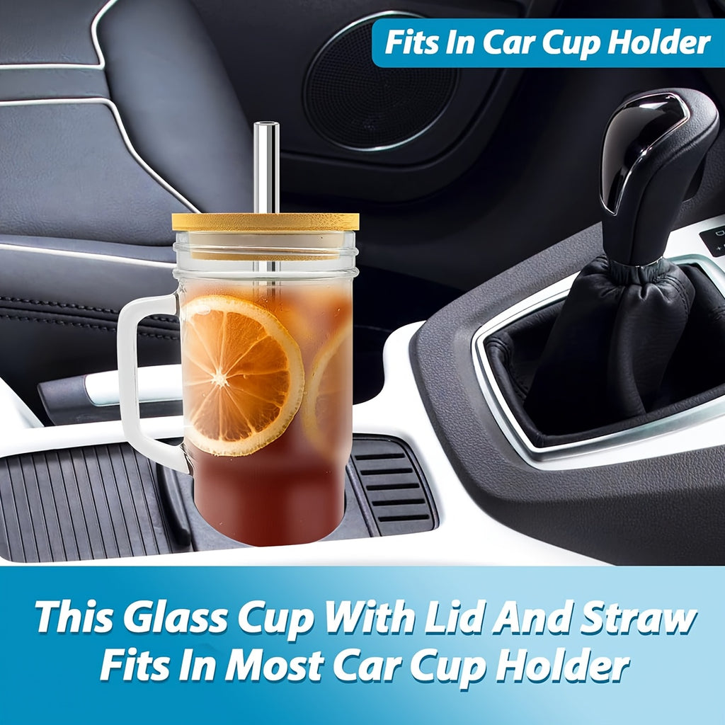 2/4pcs Tumblers with Lid And Straw - 24oz, with Bamboo Lid And Straw, Travel & Away Cups, Mason Glass Cup Drinkware Set, Free Sealed Silicone Lid & Straw Cleaning Brush!
