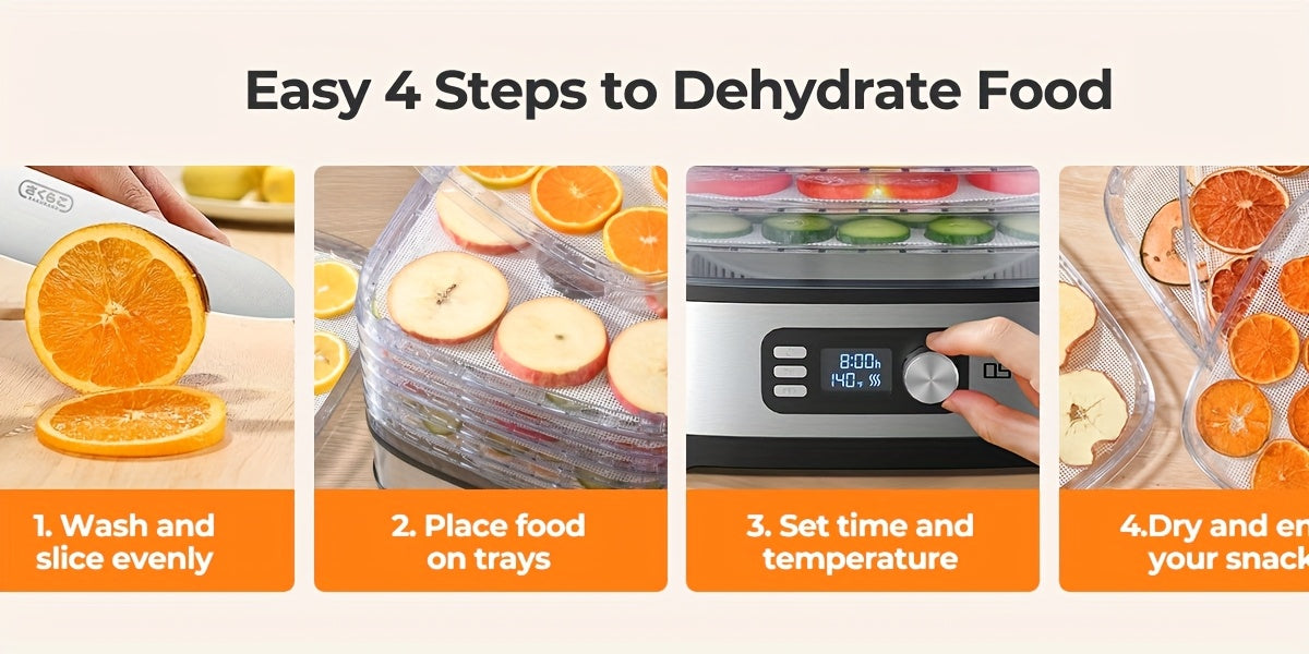Food Dehydrator Machine Adjustable Temperature & 72H Timer, 5-Tray Dehydrators for Food And Jerky, Fruit, Dog Treats, Herbs, Snacks, LED Display, 240W Electric Food Dryer, Recipe Book