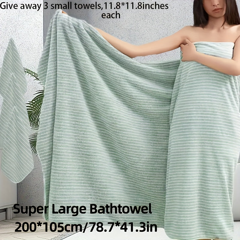 4/8pcs Set, Including One Oversized 41.34X78.74 Inch Star Striped Bath Towel And Three Small Square Towels 11.81X11.81 Inches. Made Of Highly Absorbent Coral, It Dries Quickly Without Shedding Hair. This Includes Beach Towels