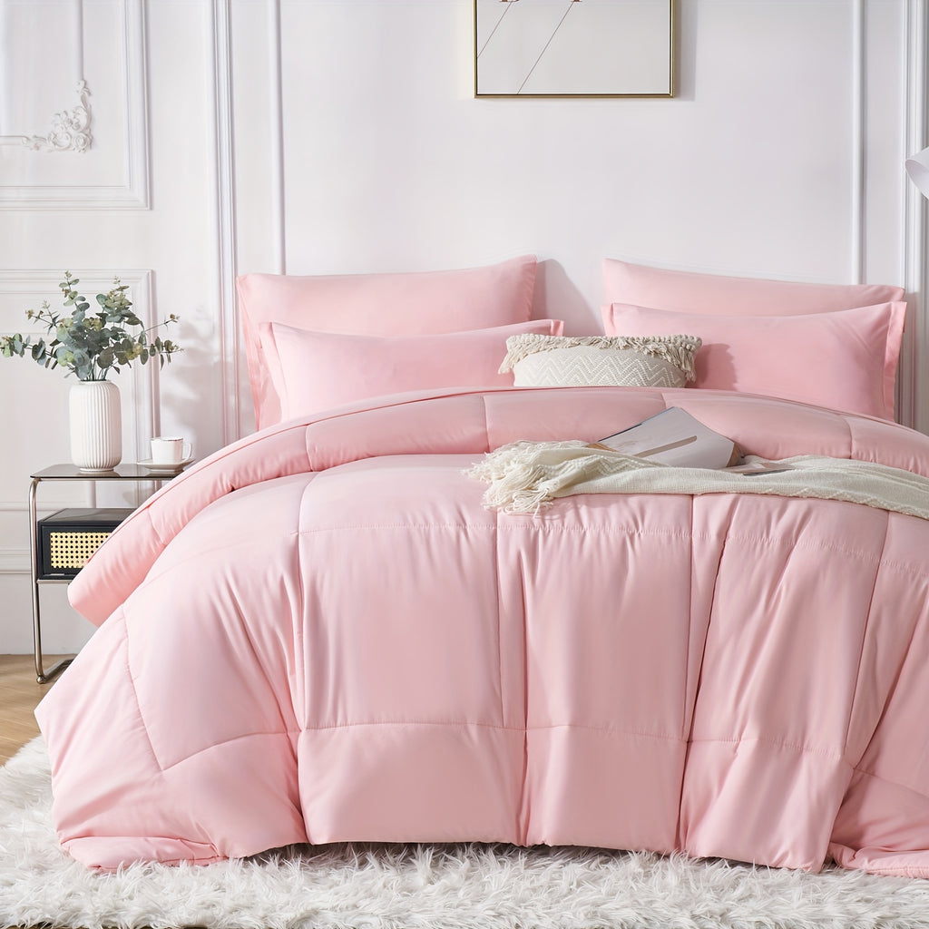 5/7pcs Luxurious Checkered Comforter Sets Queen-Breathable Comforter-Ultra-Soft Fluffy Fiber Filling, Warmth For All Seasons-Bed In A Bag With Comforter, Flat Sheet, Fitted Sheet, Pillowcases, And Pillowshams, Thick Comforter Set, Family Gift Set