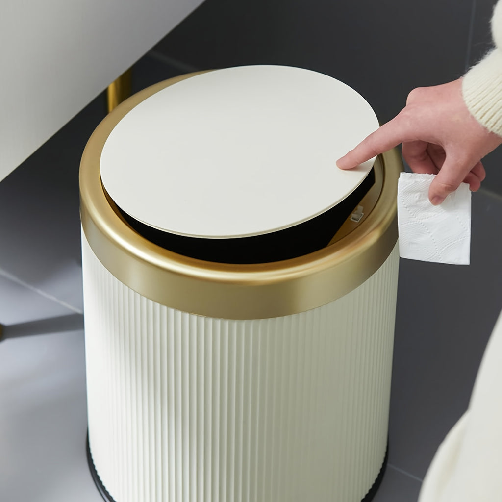 1pc 3.17gal Luxury Large Capacity Push-Lid Trash Can, Dual Inner Buckets, Bathroom Trash Can, Odor-Sealing Oval Garbage Bin, Modern Plastic Waste Container for Kitchen, Bedroom, Living Room, Bathroom. Gifts for Labor Day, Halloween, And Christmas