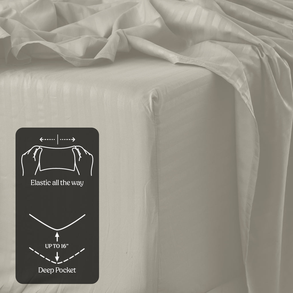 Lux Decor 4/3 Pieces Striped Bed Sheets Set - Hotel Luxury Sheets, Deep Pocket Up to 16 Inches, Extra Soft, Breathable Cooling Sheet & Pillowcases, Easy To Fit, Wrinkle Free, Fade & Stain Resistant Bedding Set