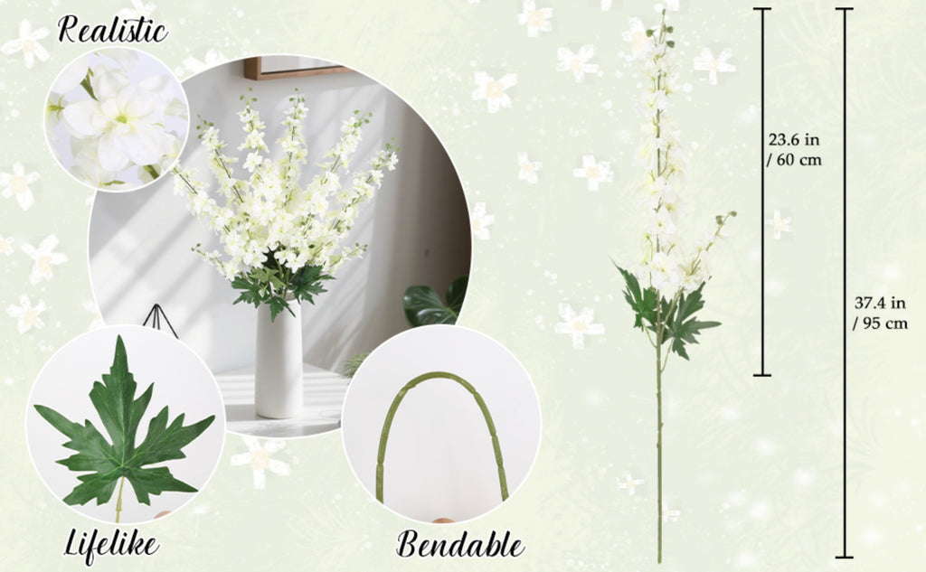 6pcs Delphinium Artificial Flowers 33.5 Inch Champagne Fake Flowers Long Stem Faux Snapdragon Flowers for Vase Table Home Wedding Party Garden Decoration