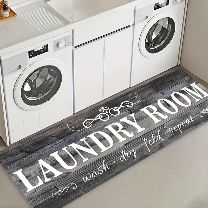 Non-Slip Laundry Runner with Rubber Backing Suitable for Bathing/Laundry/ Floor Mat, Machine Washable Gray Wood-Tone Farmhouse, Durable Floor Mat Suitable for Hallway, Rural Design for, Sturdy Structure