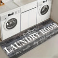 Laundry Room Runner Rug with Gray Wood-Look Print, Machine Washable Non-Slip Rubber-Backed Farmhouse Floor Mat in Two Sizes and a 2-Pack Option