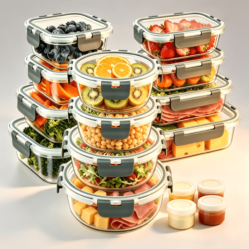 24-piece Glass Food Containers with Lids, Meal Prep, Food Storage Kitchen Lunch Containers, Leak-proof, Sealed Glass Lunch Bento Boxes, Suitable for Microwave, Oven, Refrigerator, and Dishwasher,Grey