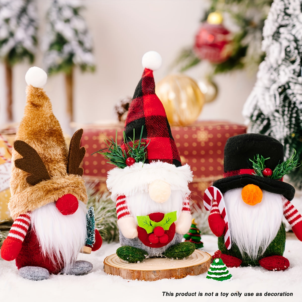 3Pcs Christmas Decorations, Plaid Hats, Forest Elderly Decorations, Deer Antler Dwarf Rudolf Dolls, Christmas Decorations, Elegant Decorative Tabletop Faceless Dwarf Standing Dolls, Creative Decorative Doll Tabletop Decorations