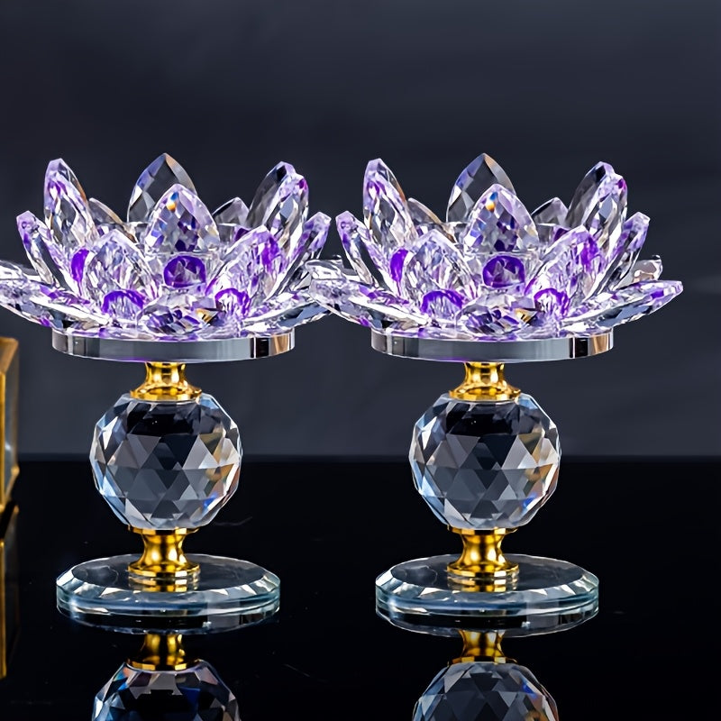 2pcs Crystal for Lotus Candleholder - Polished Desktop, Home Theme, Suitable for Christmas, Thanksgiving, Halloween, Easter, And Hanukkah