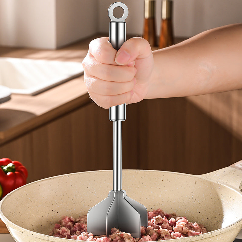 [Stainless Steel Meat Chopper] Meat Chopper 304 Stainless Steel Meat Chopper - With 6 Curved Blades, Heat Resistant Burger Meat Grinder, Non-Stick Mixing Chopper, Ground Beef Mashers, Potato Mashers Tools, Heavy Duty Food Grade Mixer Utensil for Home Meal