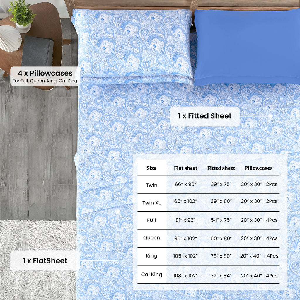 Paisley Microfiber Sheet Set, Soft 100% Polyester Bedding with 16-Inch Deep Pocket Fitted Sheet, Flat Sheet and Pillowcases in Six Bed Sizes