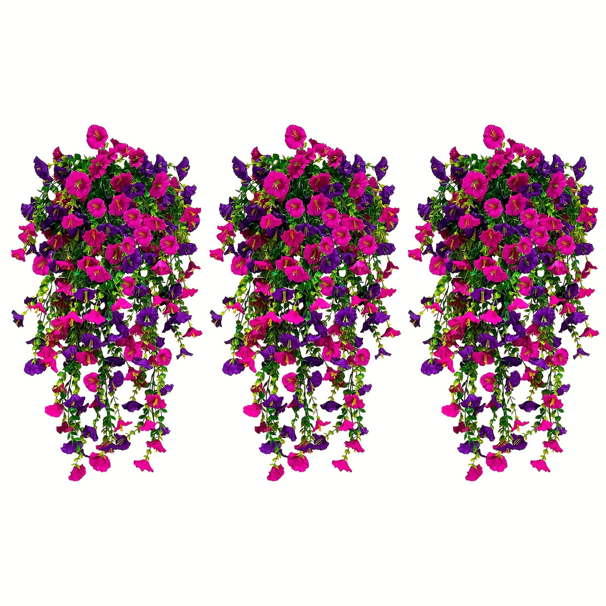 3 Morning Glory Hanging Flowers +1 Persian Grass, Mixed with Textile Morning Light And Eucalyptus Leaves, UV-resistant, True Artificial Plants, Suitable for Outdoor Home, Office And Garden Decoration On Mother's Day, Especially for Thanksgiving