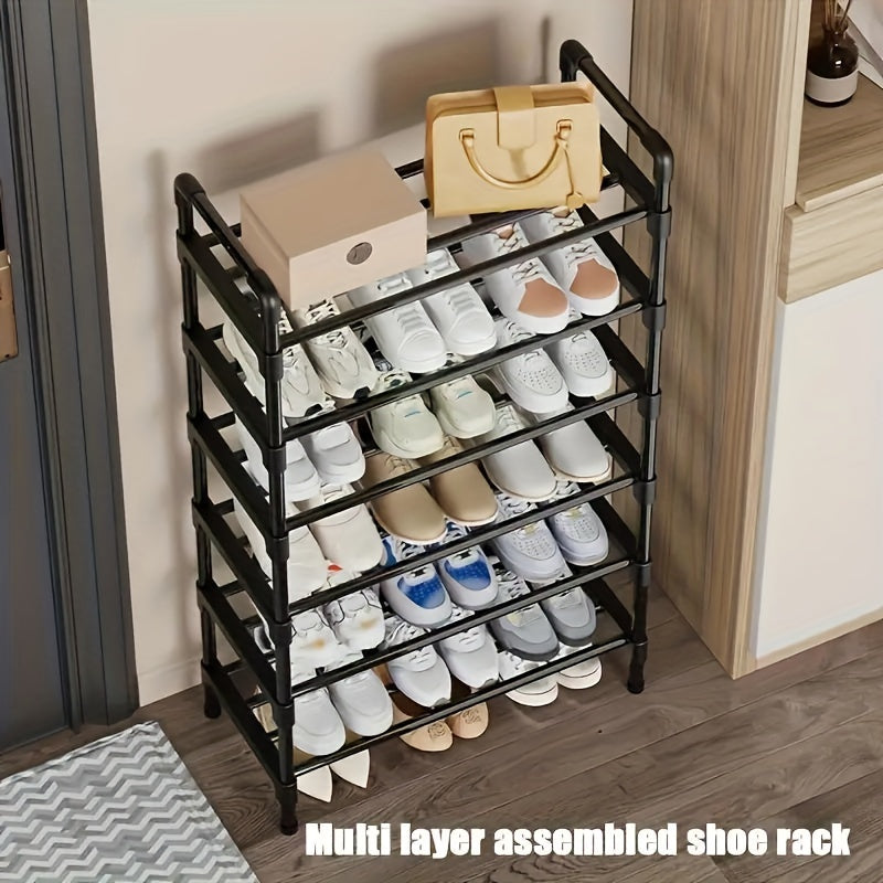 1pc Multi-Layer Shoe Rack, Black Shoe Storage Stand, Simple Household Shoe Storage And Organization, Multifunctional Storage Shelf, Space Saving Shoe Rack, Suitable for Doorway, Bedroom, Corridor