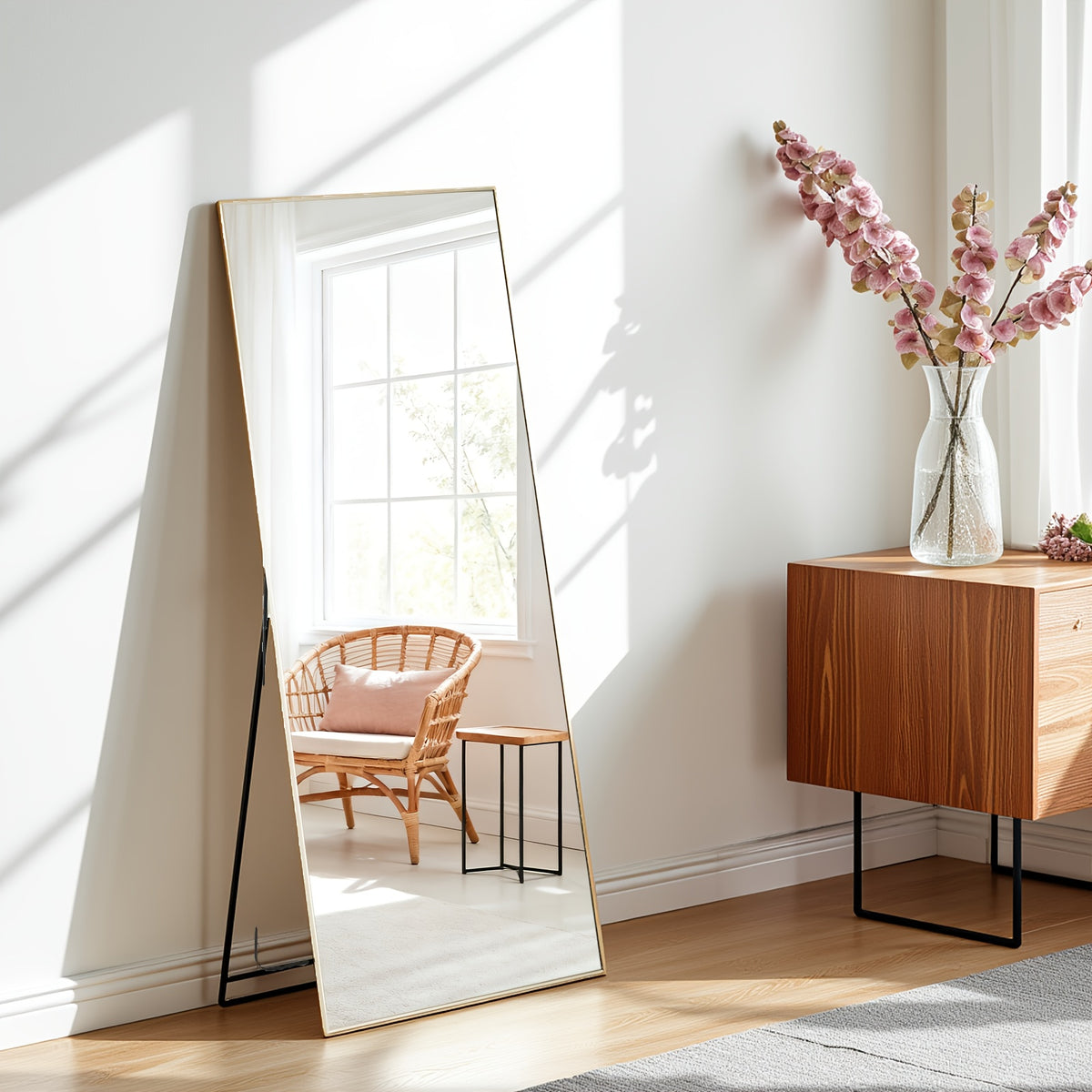 Standing Full Length Mirror with Stand and Hanging Hardware (Arched/Rectangular, Multiple Sizes) | Steel Alloy Frame & Shatter-Proof Glass for Bedroom, Living Room, Hallway, Cloakroom, Modern Home Decor