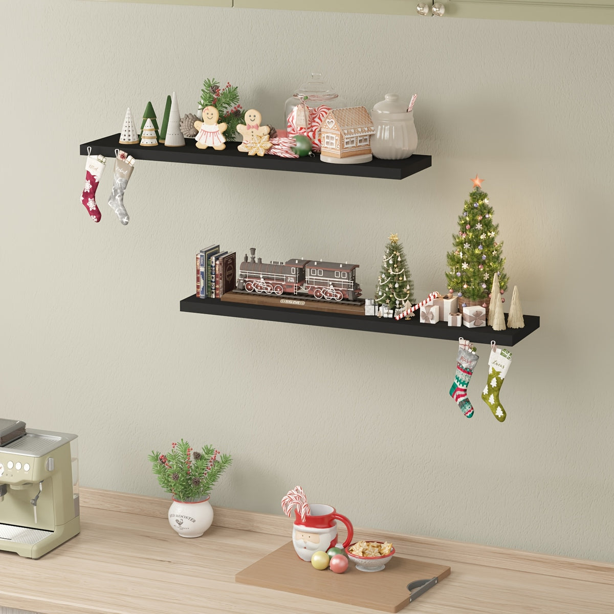 TOMNK Set of 2 Floating Shelves, 31.5 Inches, Wall-Mounted with Hidden Bracket, Suitable for Bathroom, Living Room, Bedroom, Kitchen, Office Decoration, Perfect for Christmas