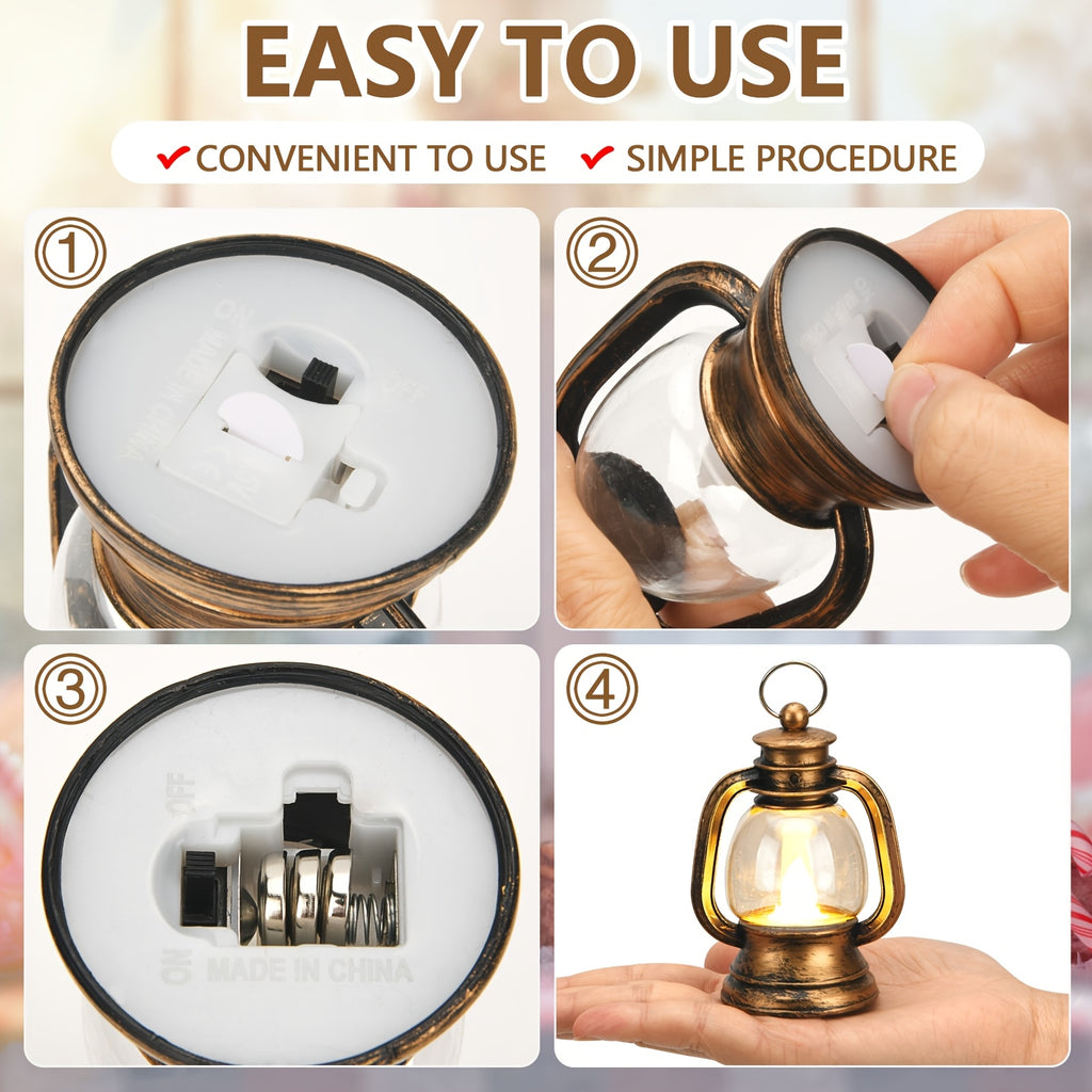 Mini LED Candle Lanterns, 12-Pack Vintage Golden Decorative Lantern Set for Table Centerpieces, Rustic Parties and Christmas Home Decor