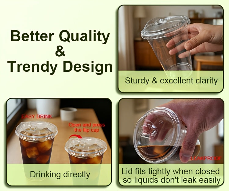 [100pcs]Clear Plastic Mug with Slanted Lid - Disposable Iced Coffee Cup, Smoothie & Cold Drink Storage Container - PET Crystal Party Mug - Perfect Choice for Mother's Day, Halloween, Christmas, Thanksgiving, Small Parties And Family Gatherings