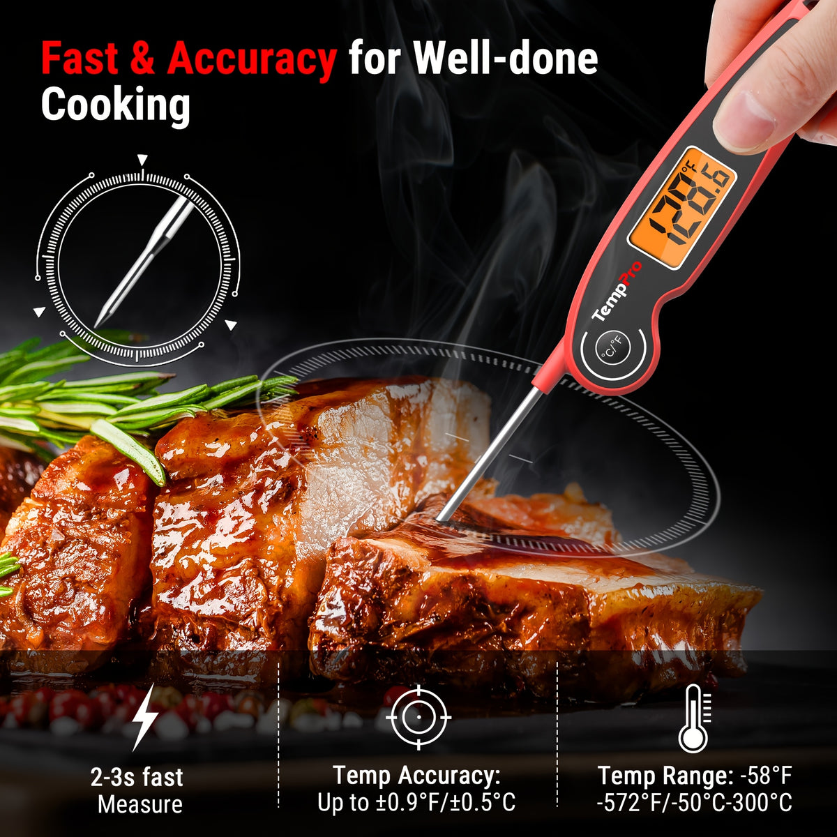 TempPro F05 Digital Meat Thermometer for Cooking with Motion Sensing, Food Thermometer for Kitchen BBQ Oil Grill Smoker Candy Thermometer