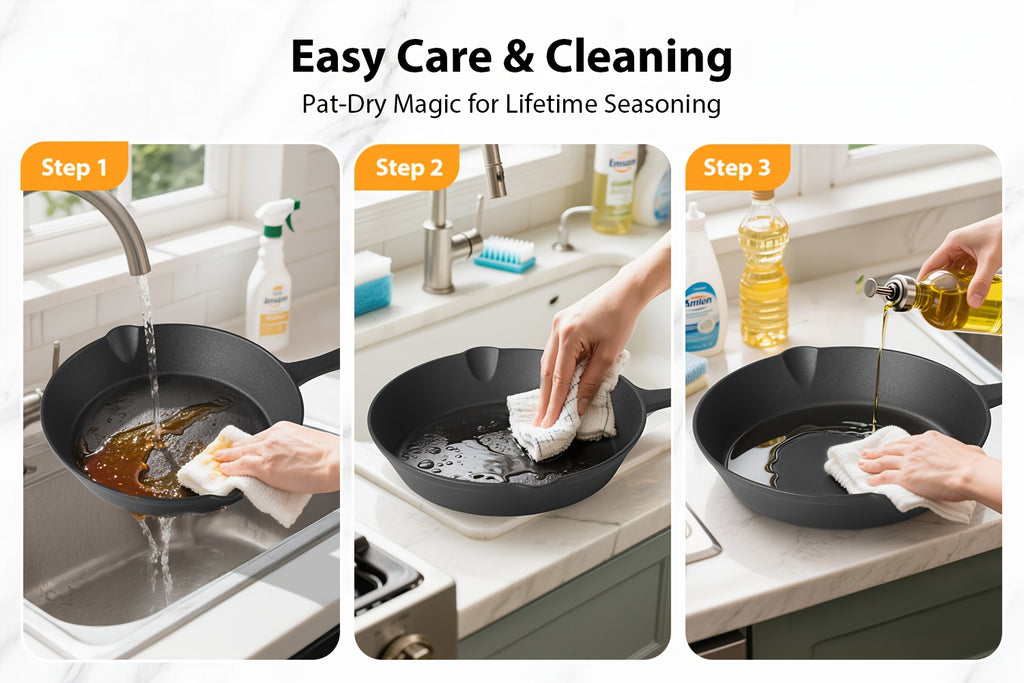 3/4/5pcs Cast Iron Skillet Set, Professional-Grade Commercial Quality Pre-Seasoned Cookware, Suitable for Frying, Sautéing, and Cooking, Usable Indoors/Outdoors, in Ovens, and on Grills