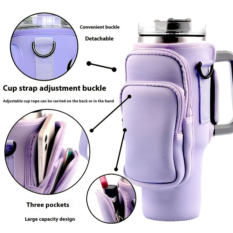 A Water Bottle Organizer With A Phone Pocket, Suitable For Men And Women, Can Accommodate A 40 Oz Stainless Steel Mug. The Adjustable Pouch Makes It A Perfect Gift Or Water Bottle Accessory For Stainless Steel Water Bottles