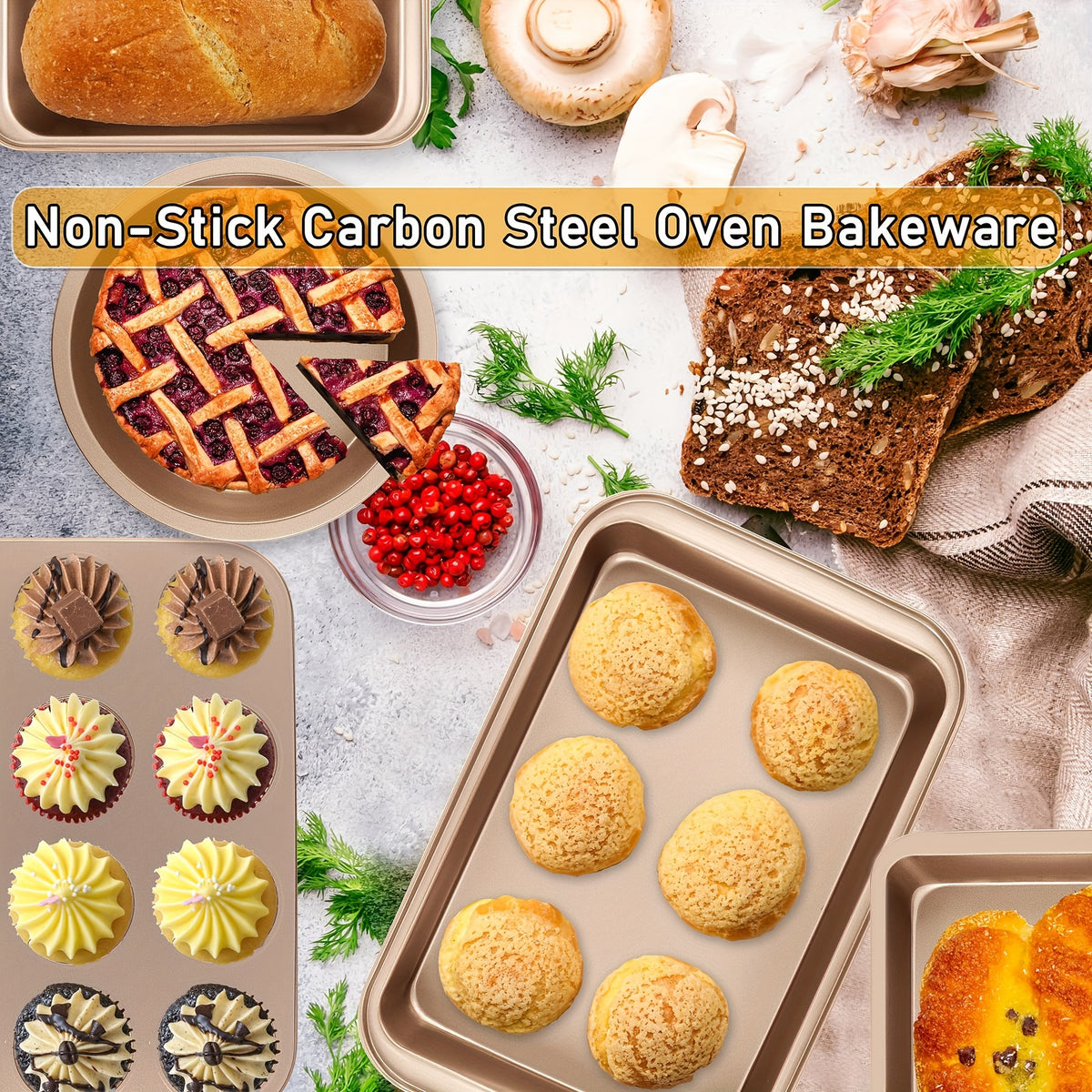 Nonstick Bakeware Set, Stackable Space-Saving Design Includes Round & Square Pans, Waffle Tray, Cookie Sheet, Baking Pan, Dishwasher Safe, 2pcs Round Pans Or 5/10pcs Set