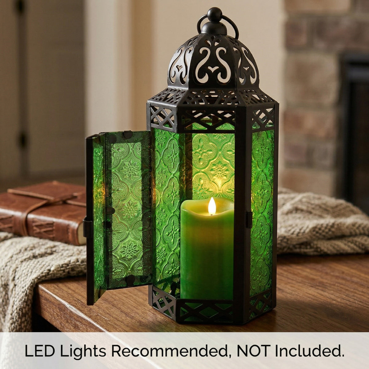 Decorative Moroccan Candle Lantern Holder, Medium, 10.5" Tall