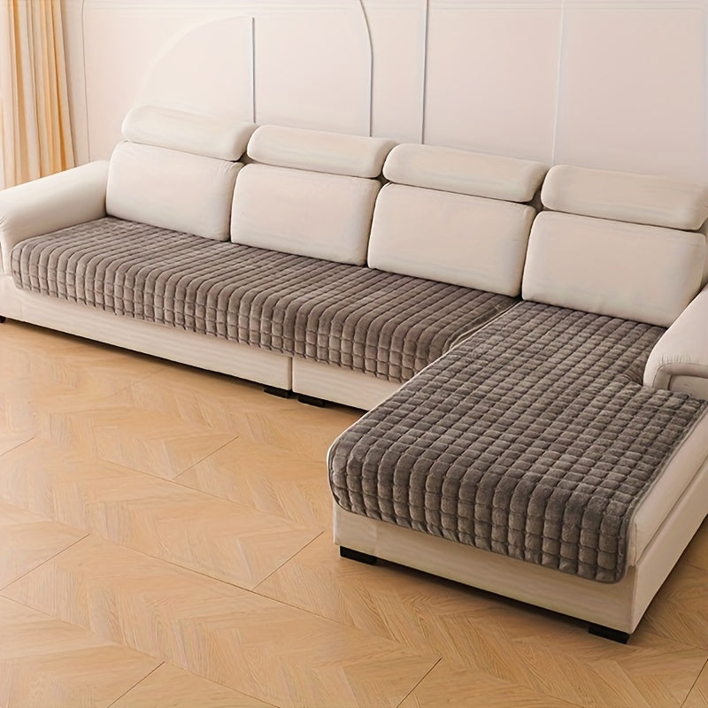 2pcs Quilted Sofa Cover, Flannel Velvet Polyester Jacquard, 450-500 g/㎡, Soft Durable Pet-friendly, Machine Washable, for Living Room Bedroom Office Home Decor